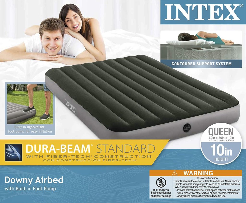 INTEX 75 x 39 x 10 Inch Dura-Beam Fiber-Tech Vinyl Standard Downy Air Mattress with Plush Top and 2-in-1 Valve, Twin (Pump Not Included)