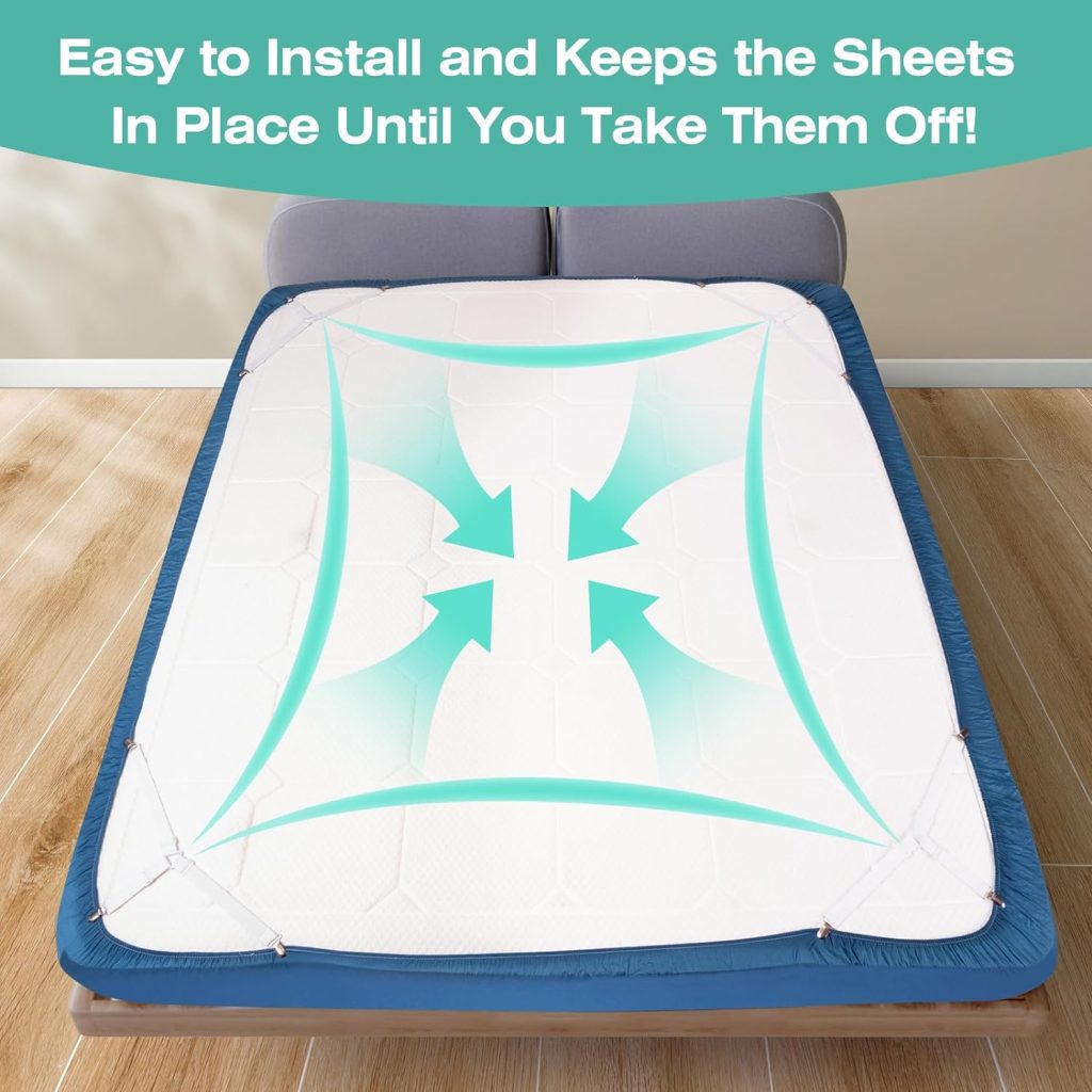 JBYAMUS Bed Sheet Straps, Easy to Install Sheet Straps, Fitted Sheet Clips, Adjustable Sheet Fasteners, Say Goodbye to The Messy Sheets (Gray-4 Pcs)