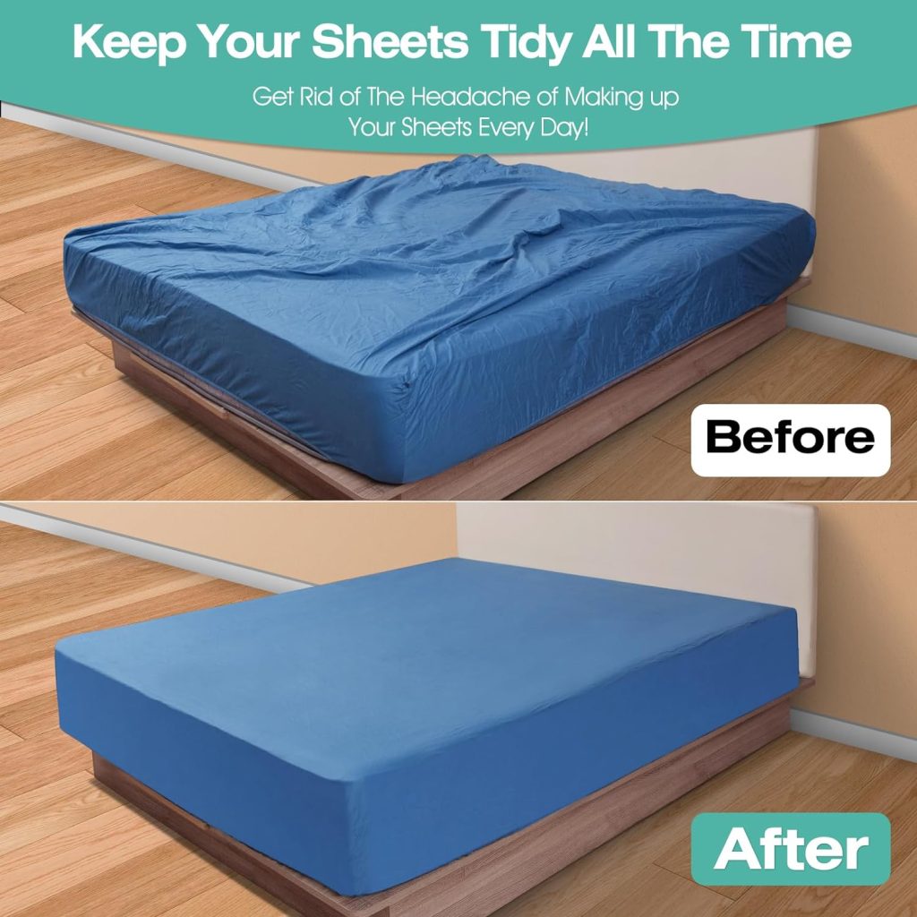 JBYAMUS Bed Sheet Straps, Easy to Install Sheet Straps, Fitted Sheet Clips, Adjustable Sheet Fasteners, Say Goodbye to The Messy Sheets (Gray-4 Pcs)