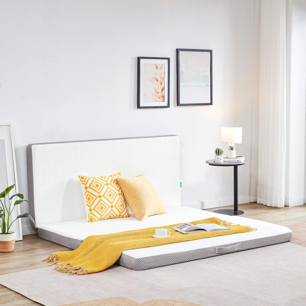 Kingfun Memory Foam Folding Mattress, 4 Inch Gel-Infused Breathable Tri-fold Mattress Topper with Bamboo Cover, Soft Foldable Portable Floor Guest Bed (Single)