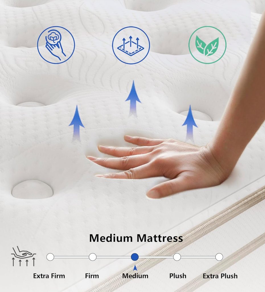 KOANTTI Full Size Mattresses,Hybrid 10 Inch Full Mattress in a Box,Memory Foam  Individually Pocket Spring for Pain Relief,Medium Firm White Full Mattresses,CertiPUR-US Certified.