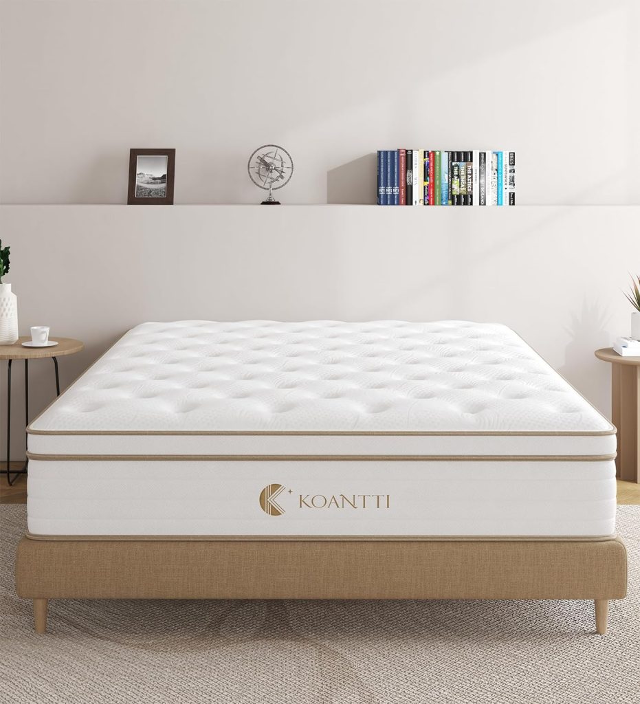 KOANTTI Full Size Mattresses,Hybrid 10 Inch Full Mattress in a Box,Memory Foam  Individually Pocket Spring for Pain Relief,Medium Firm White Full Mattresses,CertiPUR-US Certified.
