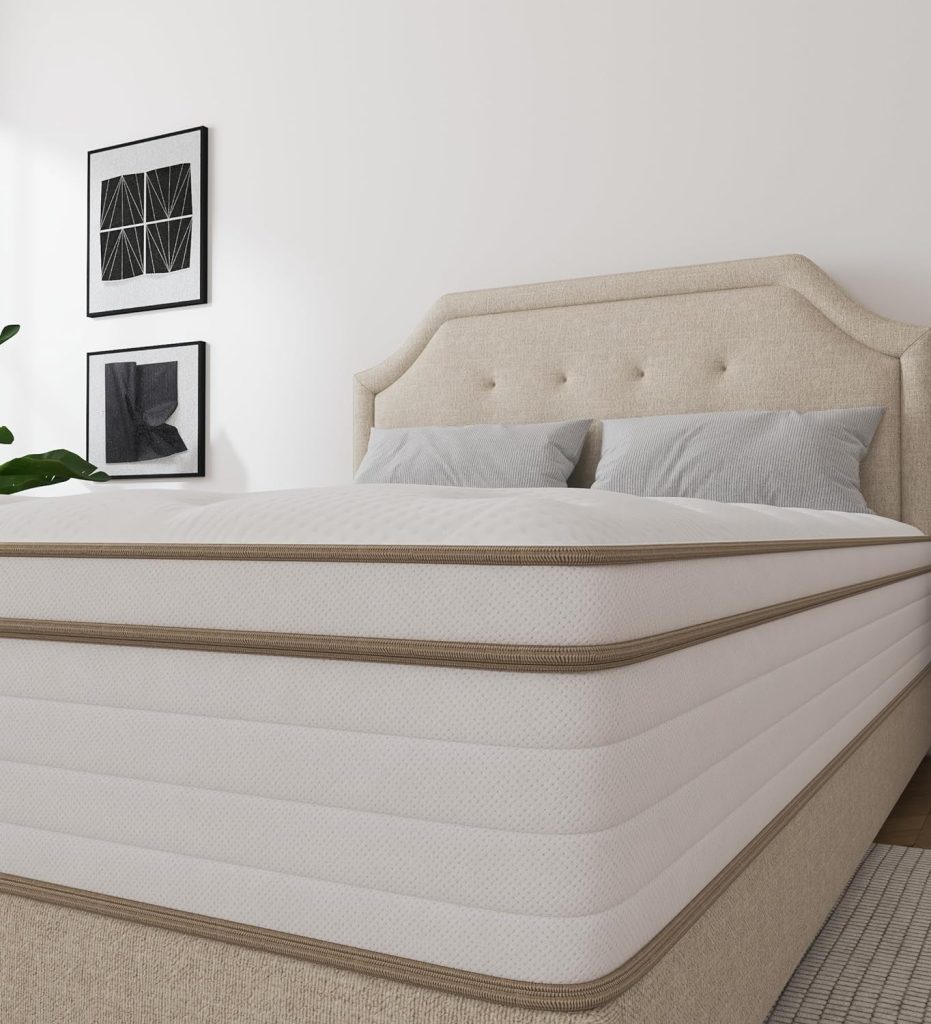 KOANTTI Full Size Mattresses,Hybrid 10 Inch Full Mattress in a Box,Memory Foam  Individually Pocket Spring for Pain Relief,Medium Firm White Full Mattresses,CertiPUR-US Certified.