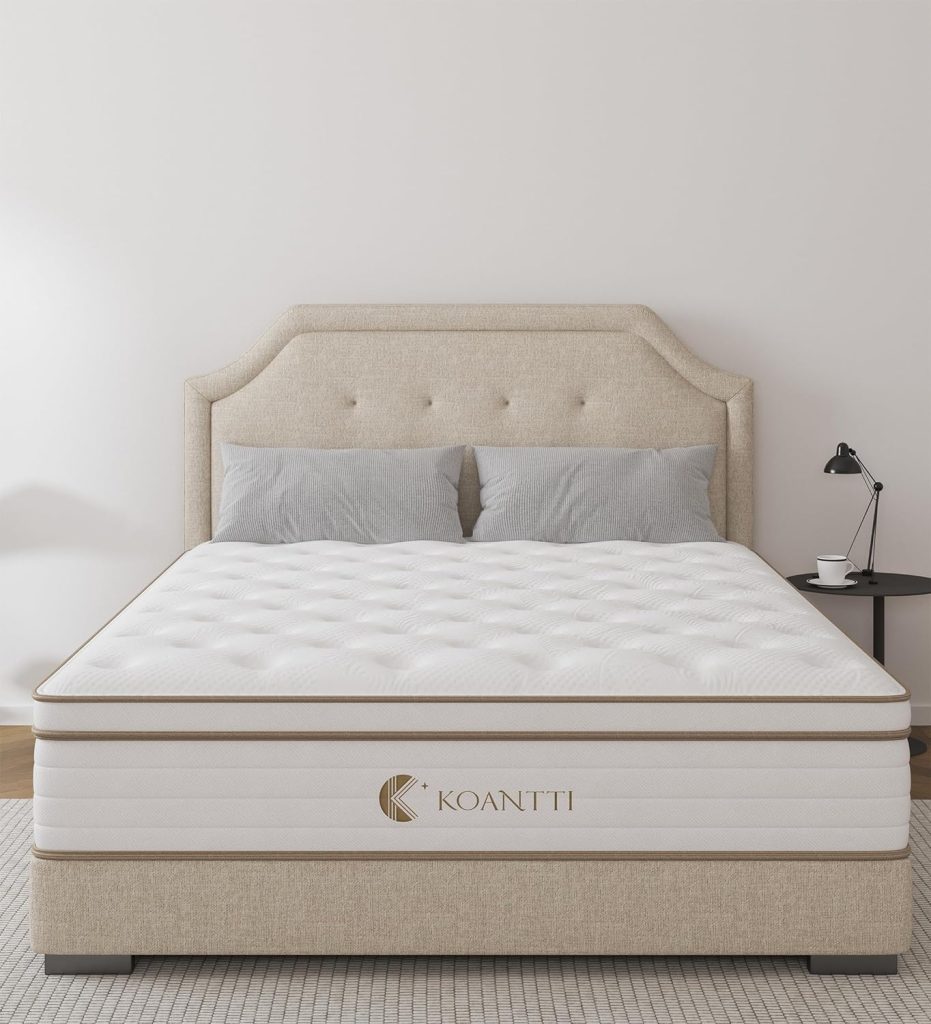 KOANTTI Full Size Mattresses,Hybrid 10 Inch Full Mattress in a Box,Memory Foam  Individually Pocket Spring for Pain Relief,Medium Firm White Full Mattresses,CertiPUR-US Certified.