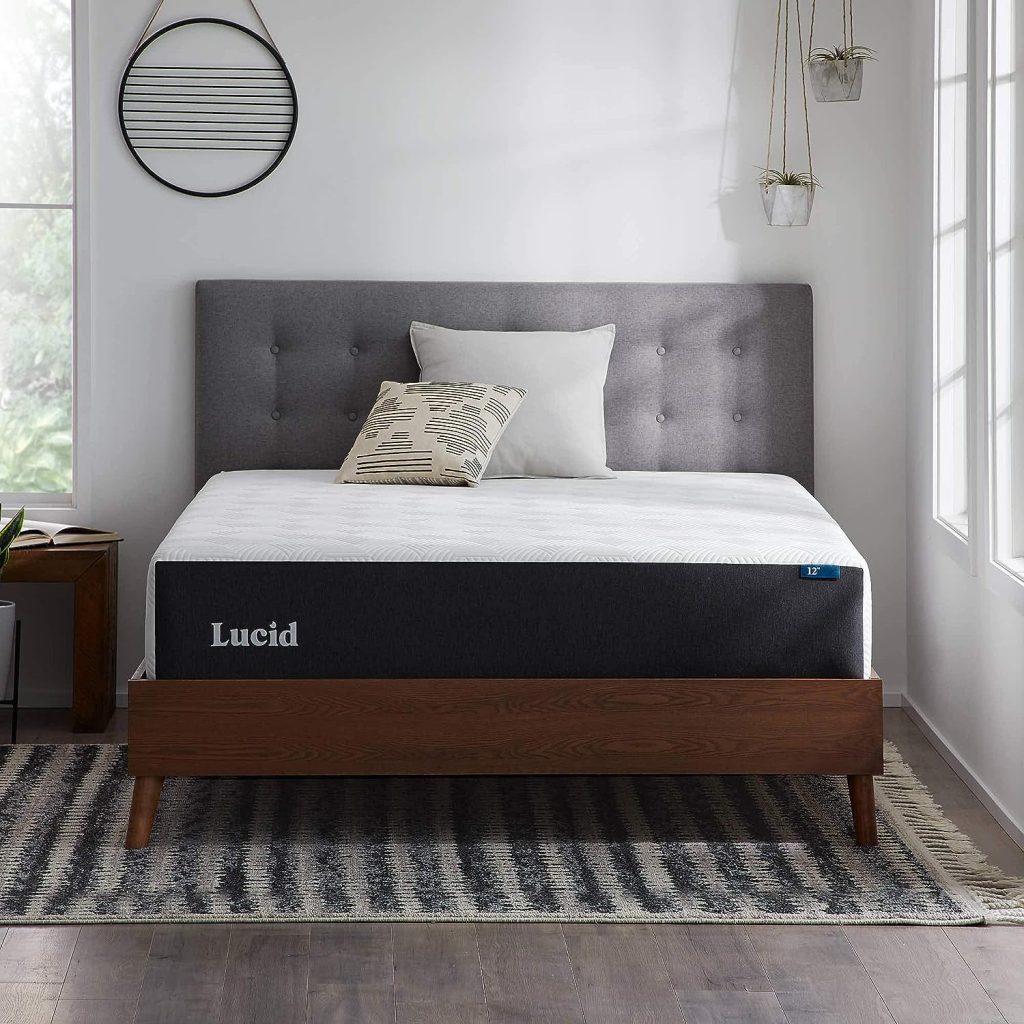 LUCID 12 Inch Twin XL Mattress – Plush Memory Foam Mattress – Bamboo Charcoal Foam – Gel Infused – Hypoallergenic Foam Mattress– Bed-in-A-Box- CertiPUR-US Certified, White