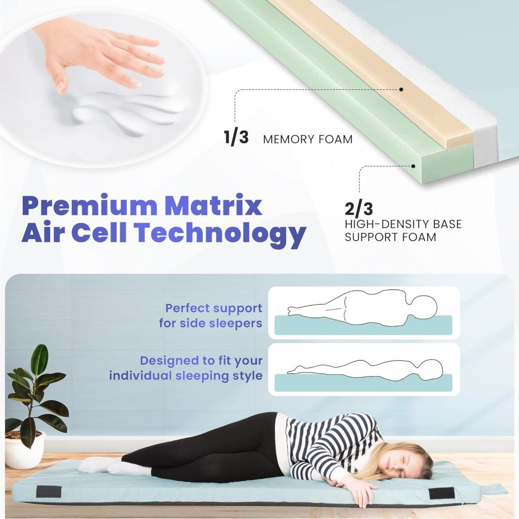 Matrix Comfort-Cell Memory Foam Camping Mattress Pad, CertiPUR-US Roll Up Mattress, Cot Mattress Pad, Guest Bed Roll for Sleepover, Floor Sleeping Mat Pad for Car Camping, Travel Sleep Mat