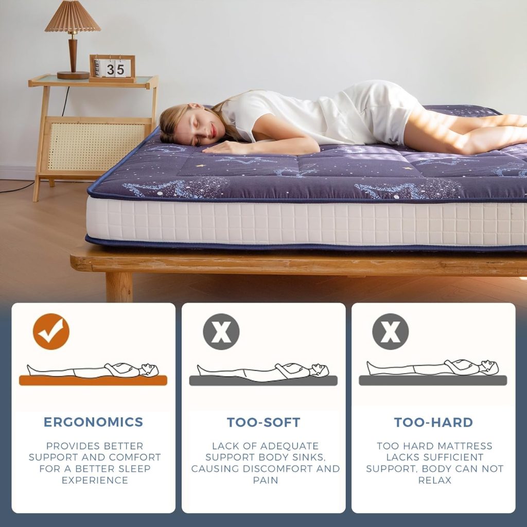MAXYOYO 6 Extra Thick Floor Futon Mattress, Foldable Japanese Floor Mattress Tatami Pad Floor Mattress for Adults Floor Bed Roll Up Mattress Guest Mattress, Green, Twin