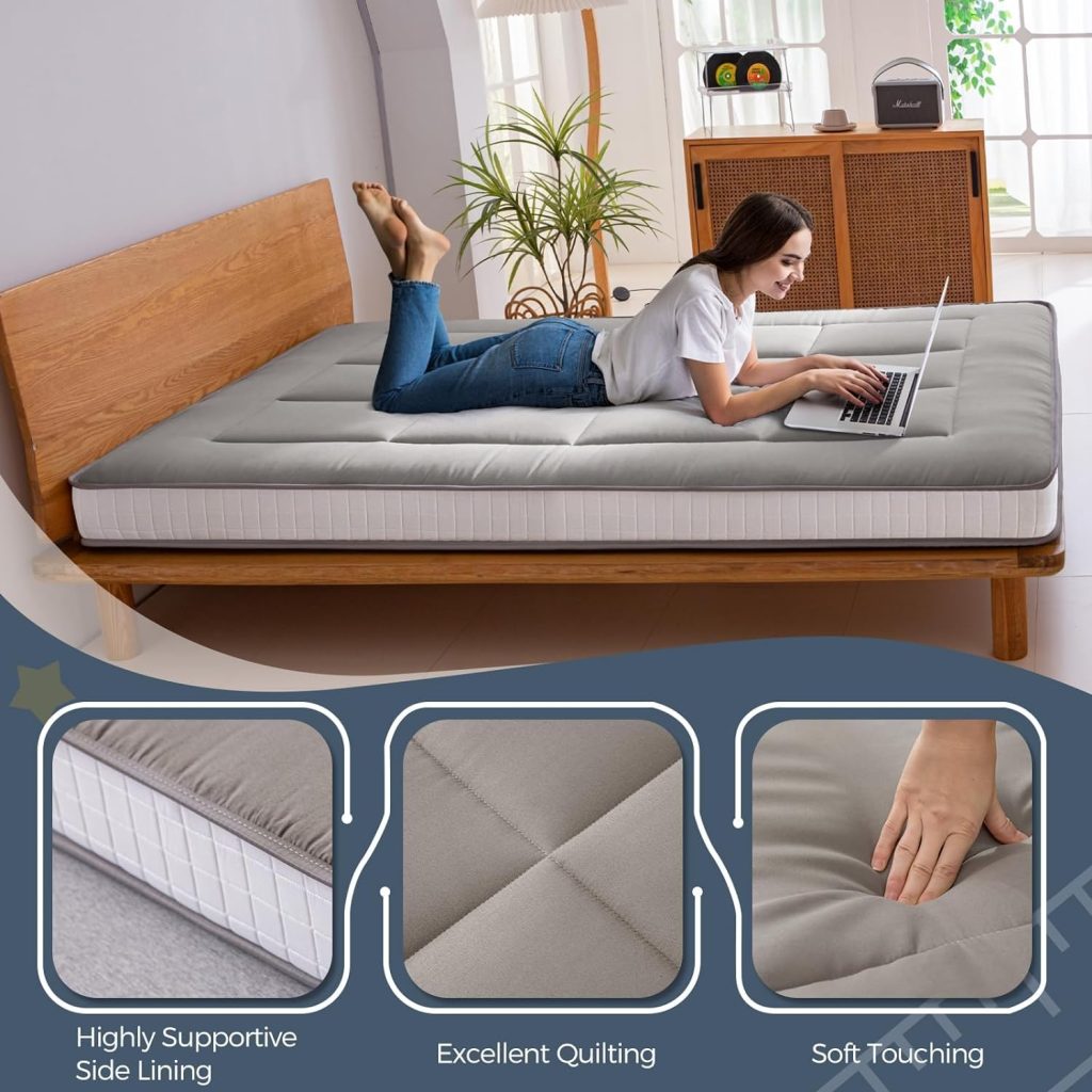 MAXYOYO 6 Extra Thick Floor Futon Mattress, Foldable Japanese Floor Mattress Tatami Pad Floor Mattress for Adults Floor Bed Roll Up Mattress Guest Mattress, Green, Twin