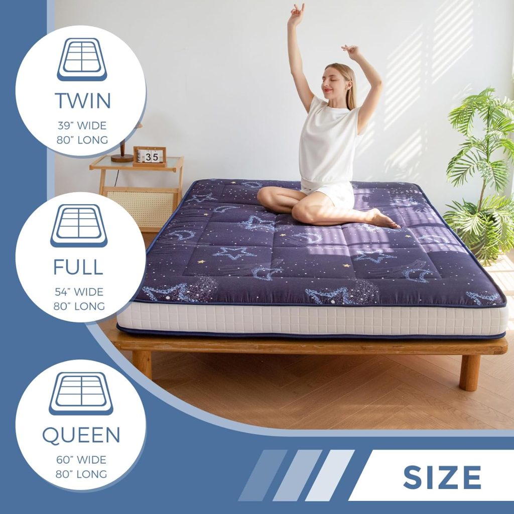 MAXYOYO 6 Extra Thick Floor Futon Mattress, Foldable Japanese Floor Mattress Tatami Pad Floor Mattress for Adults Floor Bed Roll Up Mattress Guest Mattress, Green, Twin