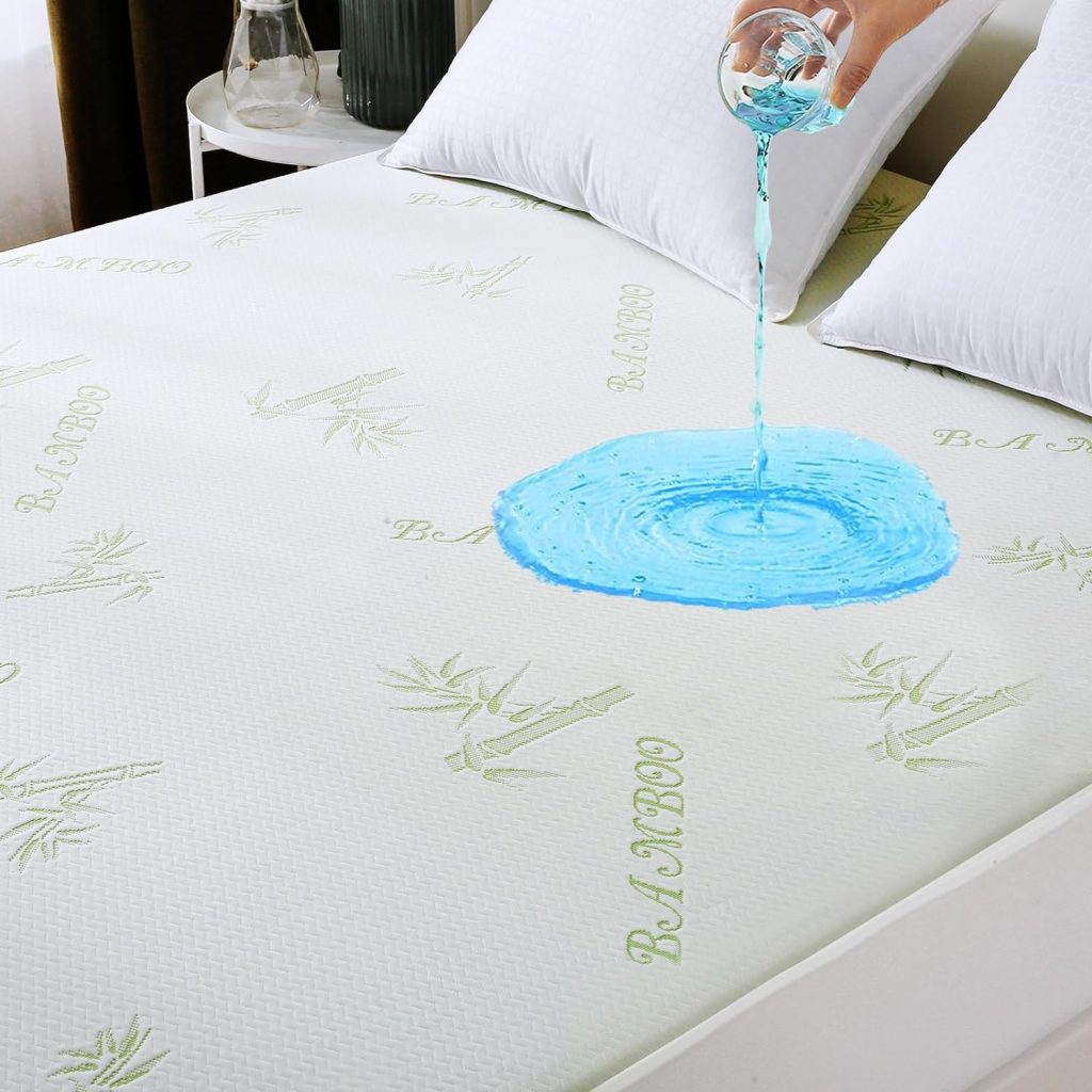 MUXHOMO King Mattress Protector, 100% Waterproof King Size Mattress Cover Protector, Cooling and Breathable Bamboo Mattress Pad Cover, Deep Pocket 8-21