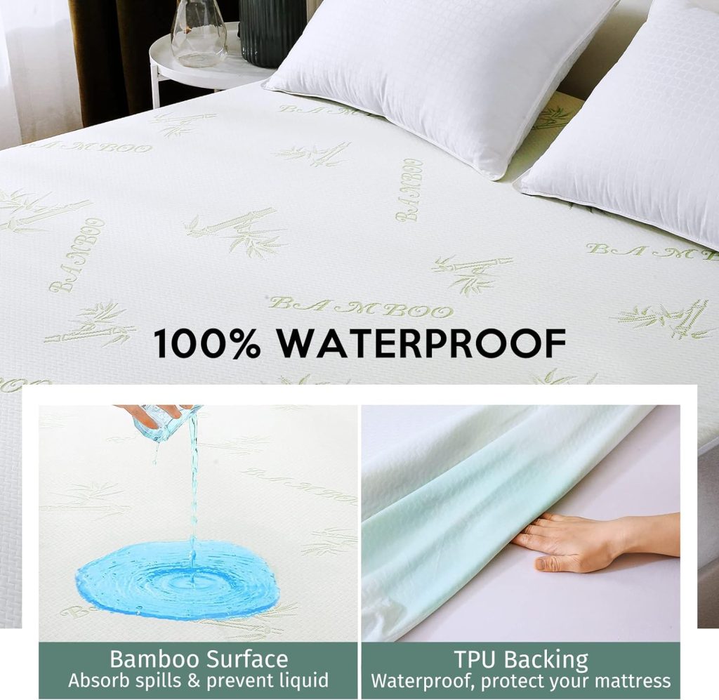 MUXHOMO King Mattress Protector, 100% Waterproof King Size Mattress Cover Protector, Cooling and Breathable Bamboo Mattress Pad Cover, Deep Pocket 8-21