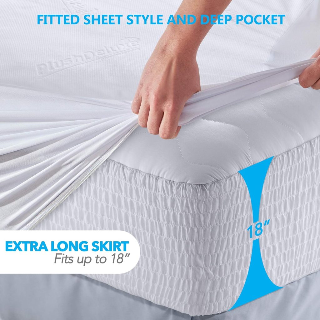PlushDeluxe Premium Bamboo Mattress Protector – King Size, Waterproof,  Ultra Soft Breathable Noiseless Washable Bed Mattress Cover for Comfort  Protection - White