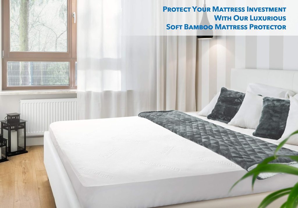 PlushDeluxe Premium Bamboo Mattress Protector – King Size, Waterproof,  Ultra Soft Breathable Noiseless Washable Bed Mattress Cover for Comfort  Protection - White