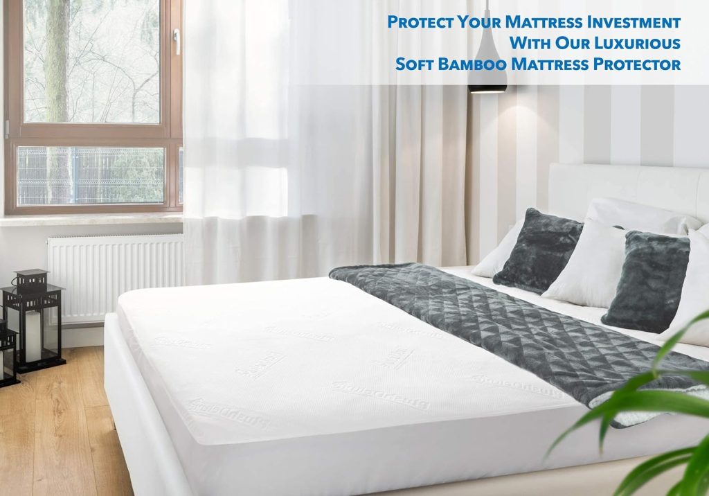 PlushDeluxe Premium Bamboo Mattress Protector – King Size, Waterproof,  Ultra Soft Breathable Noiseless Washable Bed Mattress Cover for Comfort  Protection - White