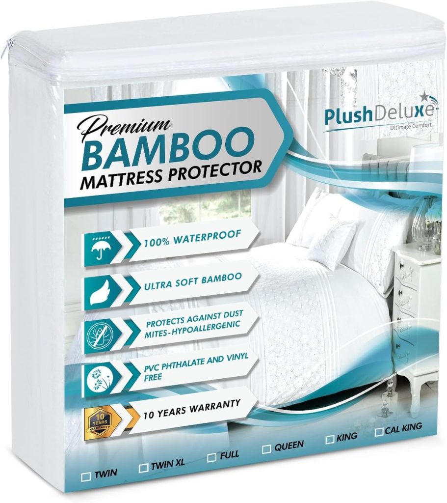 PlushDeluxe Premium Bamboo Mattress Protector – King Size, Waterproof,  Ultra Soft Breathable Noiseless Washable Bed Mattress Cover for Comfort  Protection - White