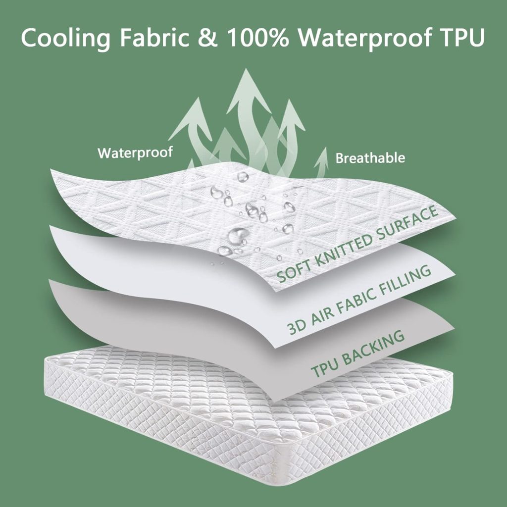 Premium 100% Waterproof Mattress Protector Queen Size Bed Rayon Made from Bamboo Cover Breathable 3D Air Fabric Cooling Mattress Pad Cover Smooth Soft Noiseless Washable, 8-21 Deep Pocket