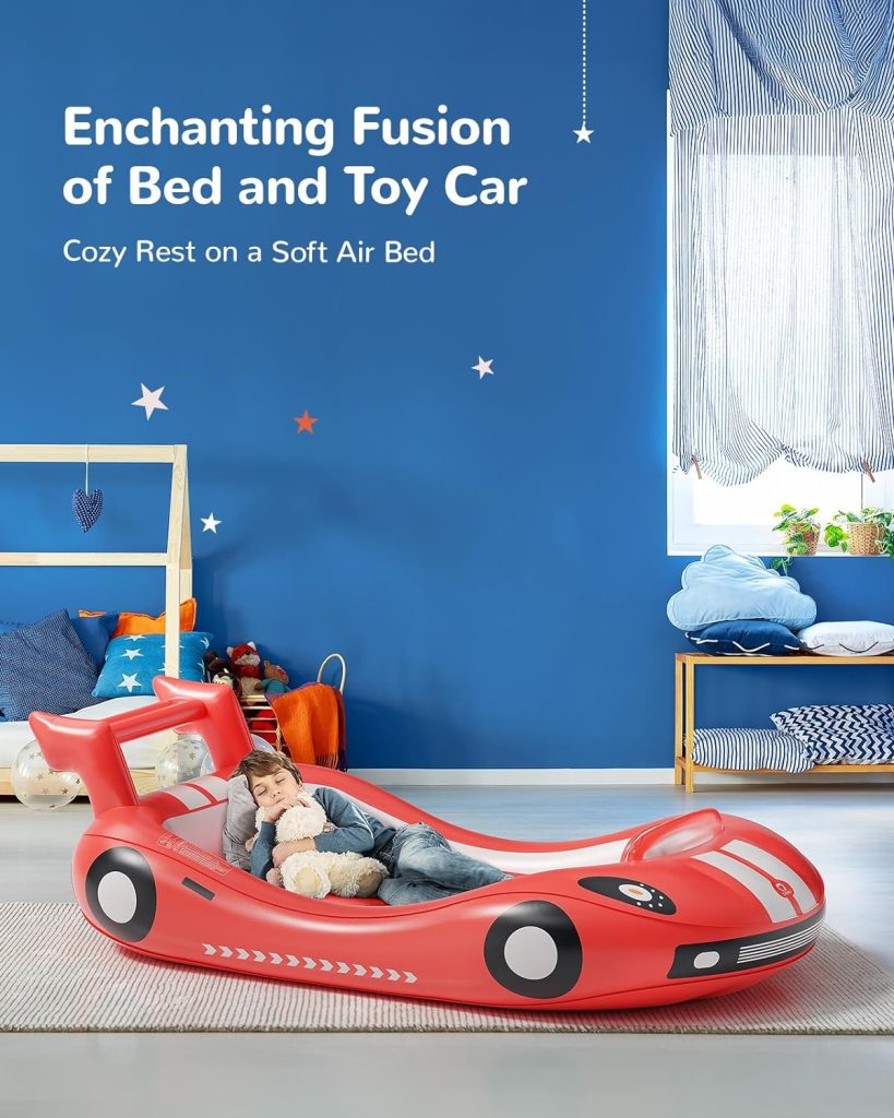 QPAU Inflatable Kids Bed, Toddler Travel Bed with Sides, Perfect for Camping, Traveling, Hotel, or Home Use, Hand Pump Included