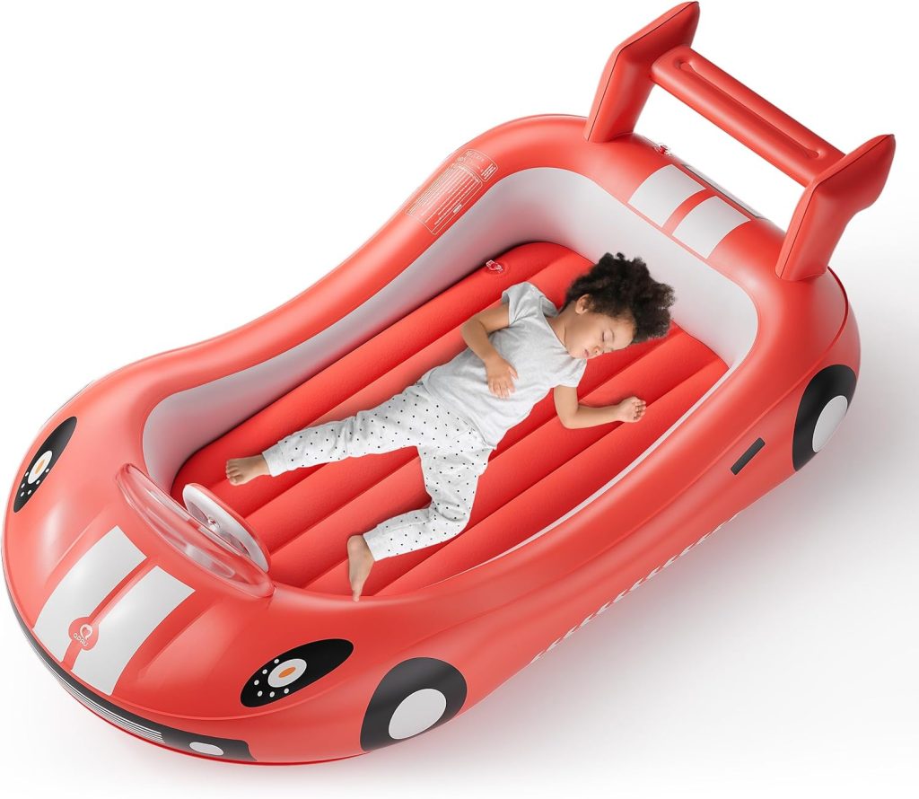 QPAU Inflatable Kids Bed, Toddler Travel Bed with Sides, Perfect for Camping, Traveling, Hotel, or Home Use, Hand Pump Included