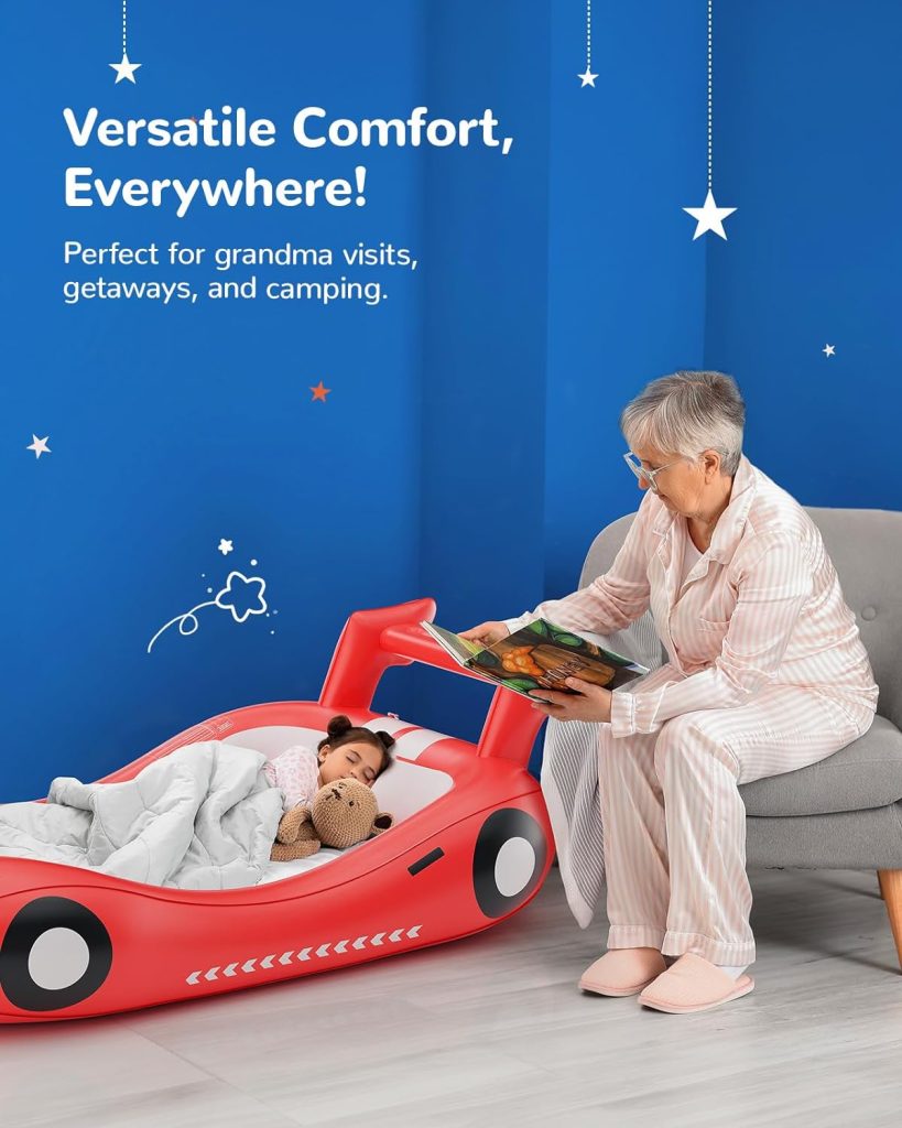 QPAU Inflatable Kids Bed, Toddler Travel Bed with Sides, Perfect for Camping, Traveling, Hotel, or Home Use, Hand Pump Included