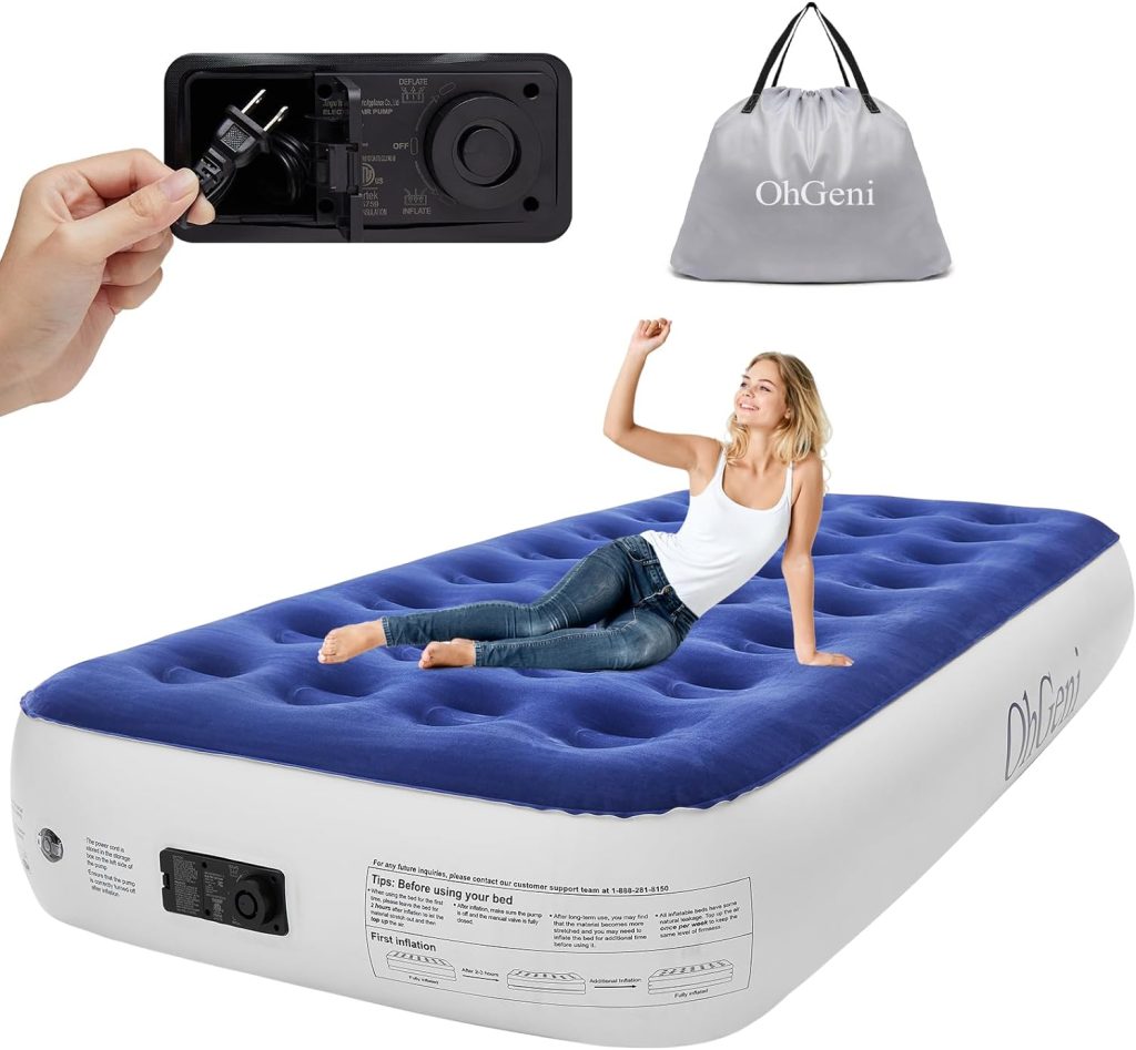 Queen Air Mattress with Built in Pump, 13 Inch Elevated Quick Inflation/Deflation Inflatable Bed,Durable Blow Up Mattresses for Camping,Travel,Home,Guests,Indoor,Blue Portable Rest Airbed