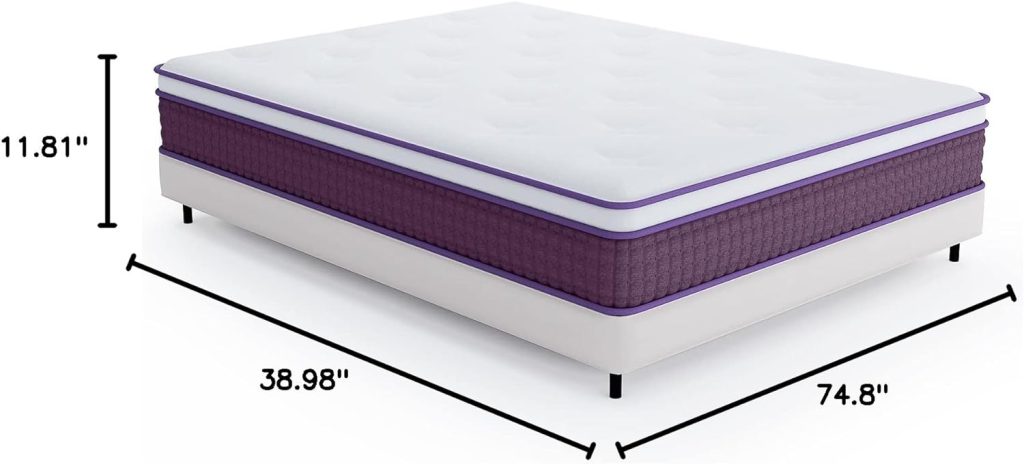 REGOSS 12 Inch Innerspring Hybrid Mattress, Motion Isolation Individually Pocketed Coils Mattress, Euro Top Full Size Mattress in a Box, Plush Foam Spring Mattress for Pressure Relief, Purple