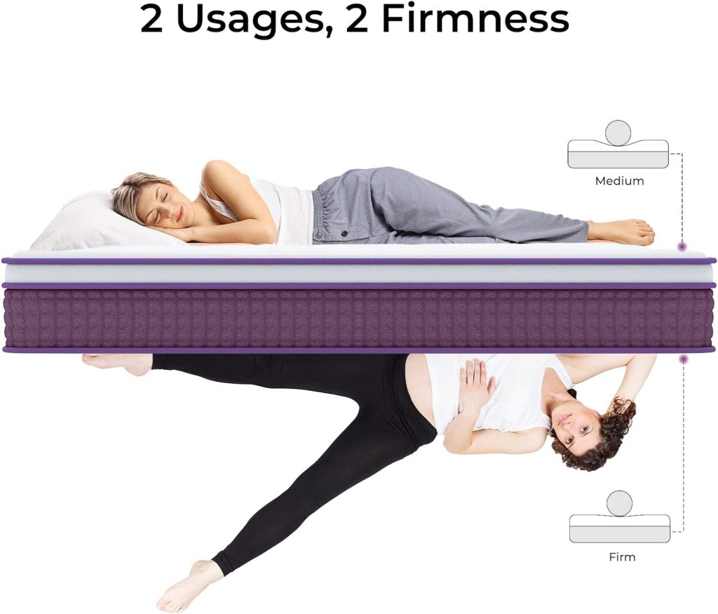 REGOSS 12 Inch Innerspring Hybrid Mattress, Motion Isolation Individually Pocketed Coils Mattress, Euro Top Full Size Mattress in a Box, Plush Foam Spring Mattress for Pressure Relief, Purple