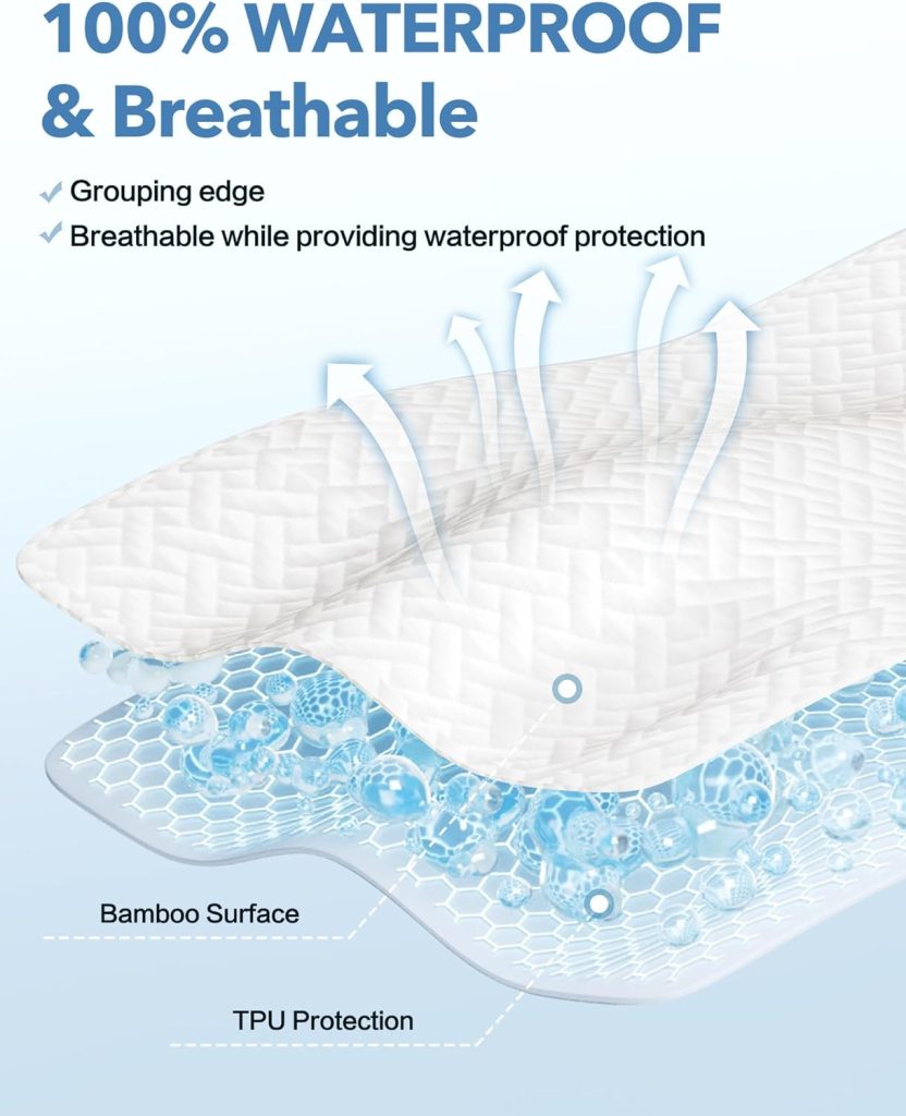 Renvix Queen Size Waterproof Mattress Protector, Premium Bamboo Mattress Pad Ultra Soft Breathable, Noiseless Mattress Cover Fitted 8-21 Deep Pocket
