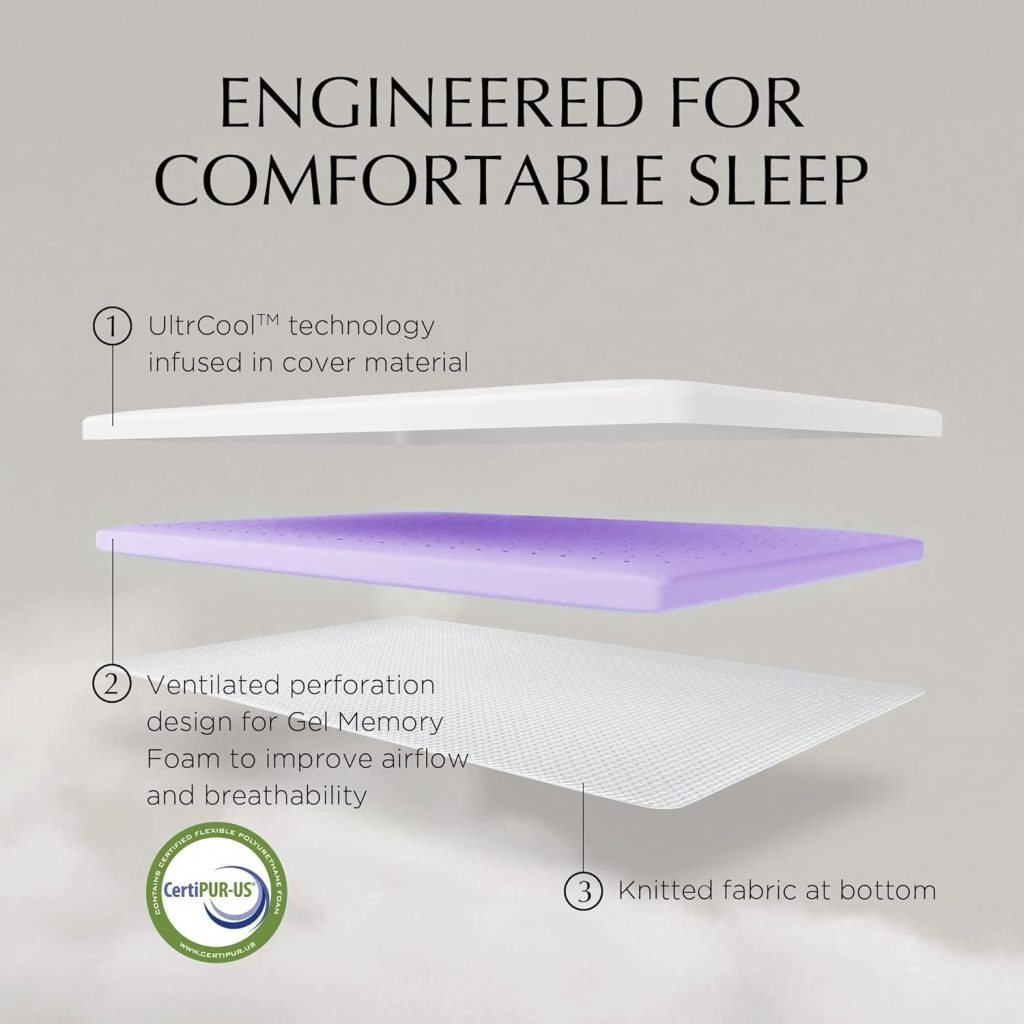 SINWEEK 2 Inch Gel Memory Foam Mattress Topper Ventilated Soft Mattress Pad, Bed Topper, CertiPUR-US Certified, Twin Size, Purple