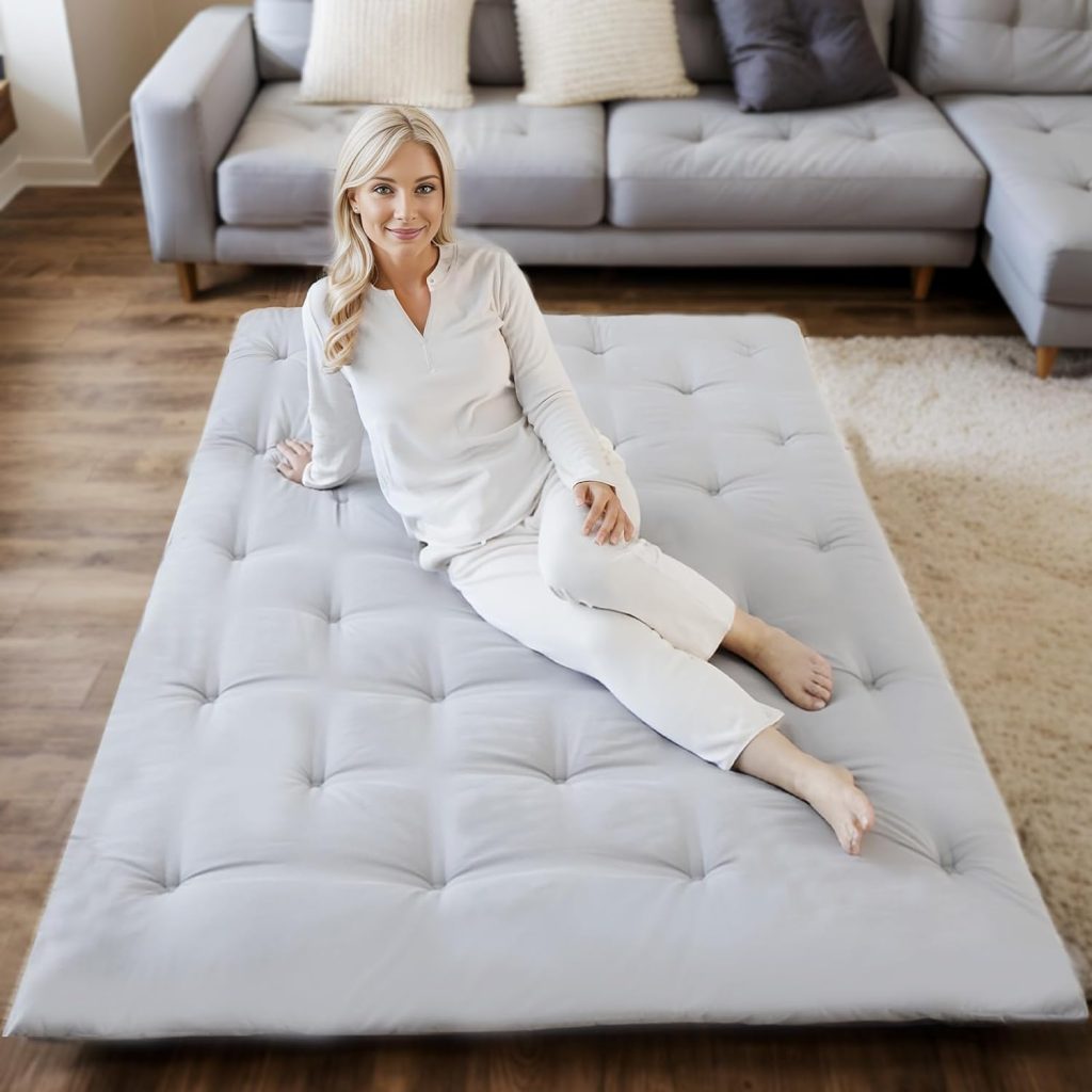 Syrinx Futon Mattress, Japanese Floor Mattress Botanical Style, Sleeping Mats for Adults, Foldable  Portable Sleeping Pads for Floor, Shikibuton, Roll Up Mattress Tatami Mat Twin 39X80 (Grey)