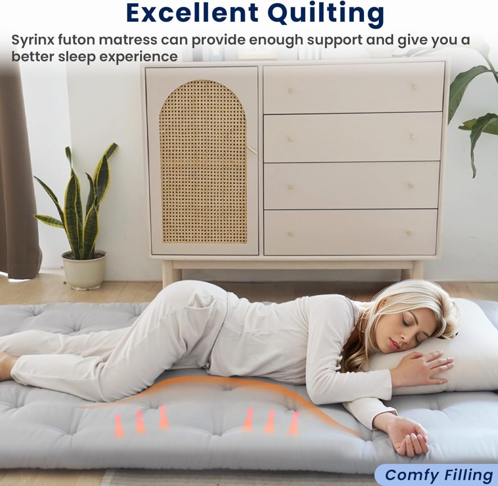 Syrinx Futon Mattress, Japanese Floor Mattress Botanical Style, Sleeping Mats for Adults, Foldable  Portable Sleeping Pads for Floor, Shikibuton, Roll Up Mattress Tatami Mat Twin 39X80 (Grey)