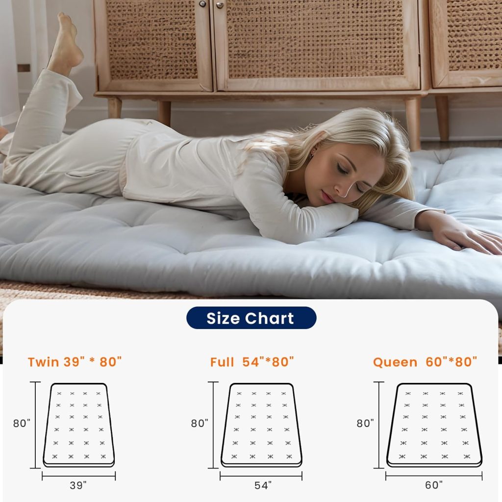 Syrinx Futon Mattress, Japanese Floor Mattress Botanical Style, Sleeping Mats for Adults, Foldable  Portable Sleeping Pads for Floor, Shikibuton, Roll Up Mattress Tatami Mat Twin 39X80 (Grey)
