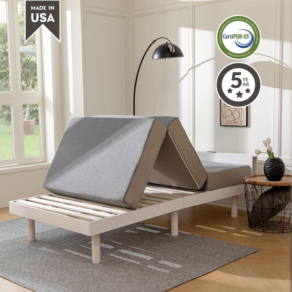 Tri-Fold Memory Foam Mattress, 4 inch Twin Folding Mattress with Collapsible and Washable Cover, Travel and Guest Mat, 75×38×4, Grey