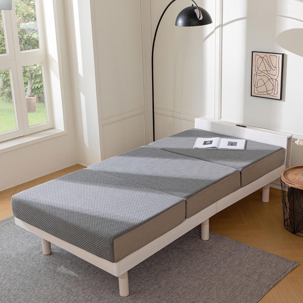 Tri-Fold Memory Foam Mattress, 4 inch Twin Folding Mattress with Collapsible and Washable Cover, Travel and Guest Mat, 75×38×4, Grey