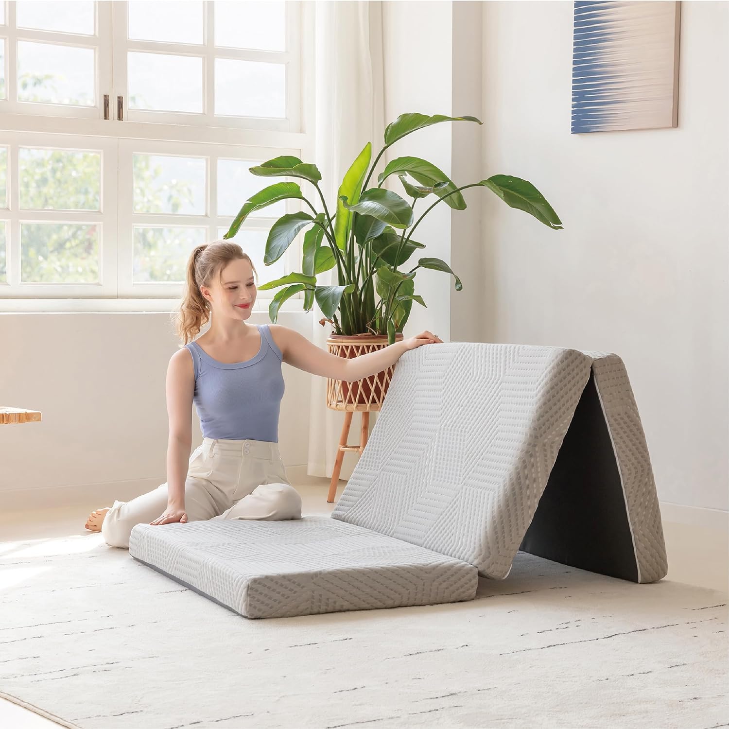 tri fold memory foam mattress 4 inch twin folding mattress with collapsible and washable cover travel and guest mat 7538