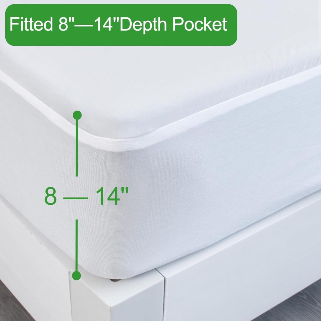 Twin Mattress Protector Waterproof Soft  Breathable Terry, Noiseless Mattress Cover Fits up -14 Depth, Skin-Friendly Machine Wash Mattress Protector Fitted Sheets