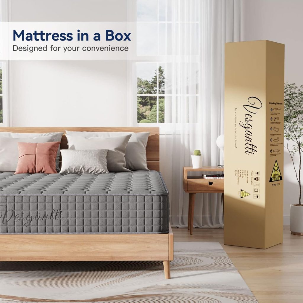 Vesgantti Full Mattress 10 Inch Innerspring Multilayer Hybrid Full Mattress - Ergonomic Design with Memory Foam and Pocket Spring Mattress Full Size, Medium Firm Feel, Grey