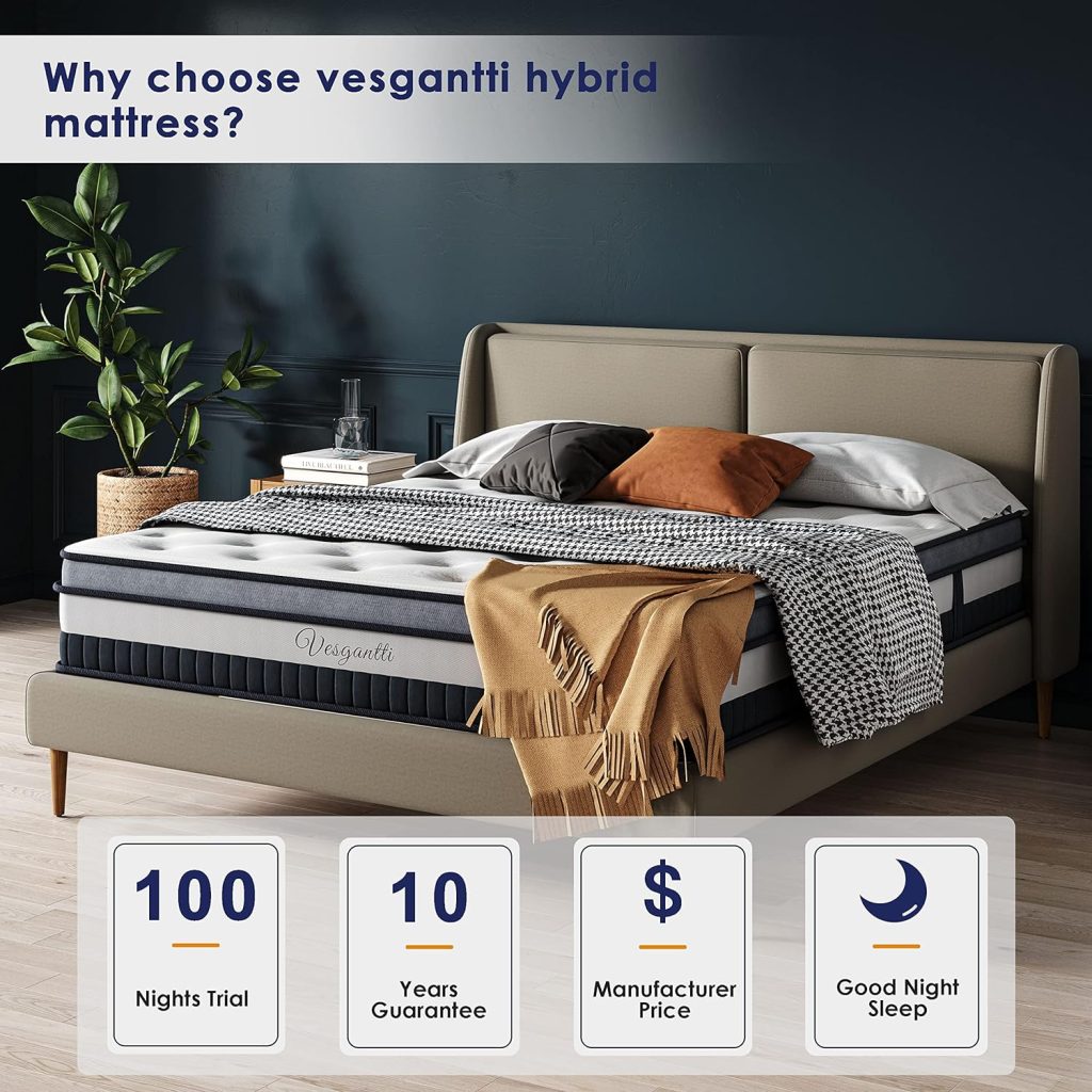 Vesgantti Twin XL Mattress 8 Inch Innerspring Multilayer Hybrid XL Twin Mattress - Ergonomic Design with Memory Foam and Pocket Spring Mattress Twin XL Size - Box Top Series Medium Firm Feel
