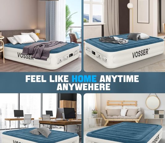 vosser queen air mattress with built in pumpfast easy inflationdeflation inflatable mattress foldable blow up mattress w 2