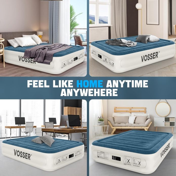 vosser queen air mattress with built in pumpfast easy inflationdeflation inflatable mattress foldable blow up mattress w 2