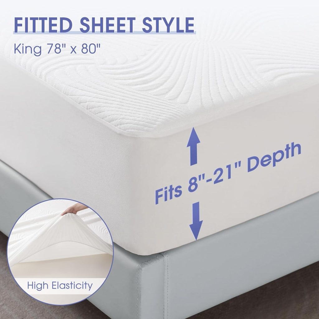 Waterproof Mattress Protector Queen Size - Cooling Bamboo Rayon Mattress Cover, Soft Breathable Noiseless 3D Air Fabric Bed Mattress Pad Covers, Machine Washable, 8-21 Deep Pocket
