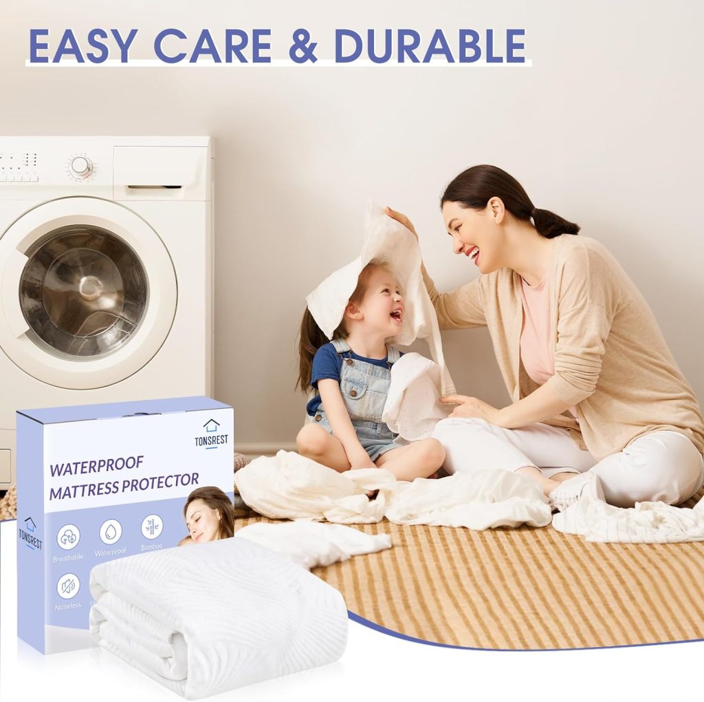 Waterproof Mattress Protector Queen Size - Cooling Bamboo Rayon Mattress Cover, Soft Breathable Noiseless 3D Air Fabric Bed Mattress Pad Covers, Machine Washable, 8-21 Deep Pocket