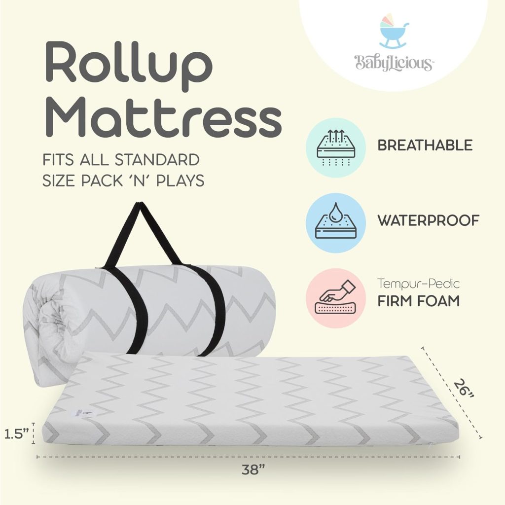 Waterproof Pack and Play Mattress Topper - 38 x 26 | Roll Up Style - Breathable Soft Memory Foam - Portable Playard Mattress Topper- Baby Foam Playpen Mattresses for Babies