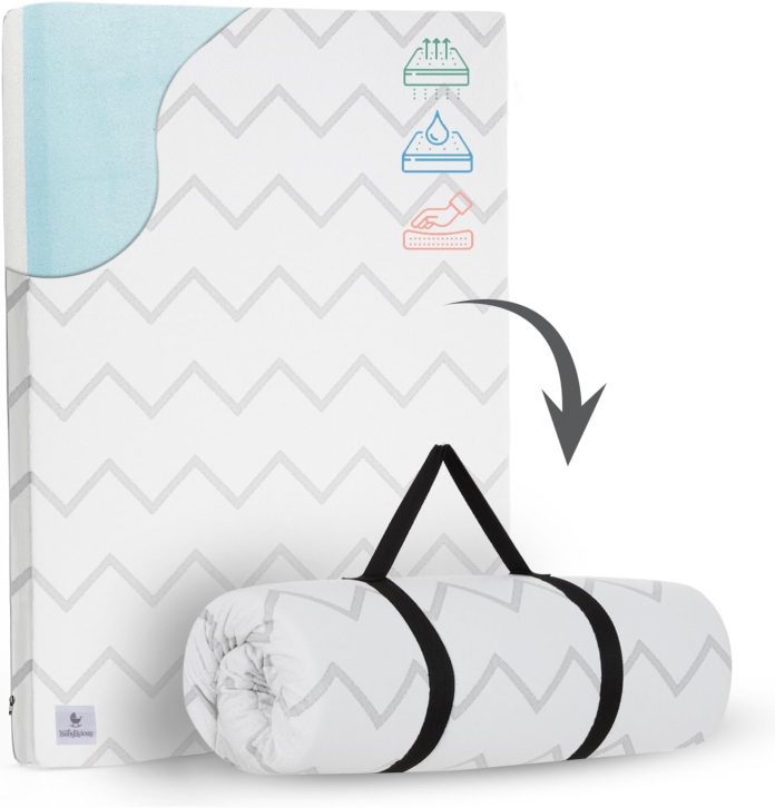 waterproof pack and play mattress topper 38 x 26 roll up style breathable soft memory foam portable playard mattress top