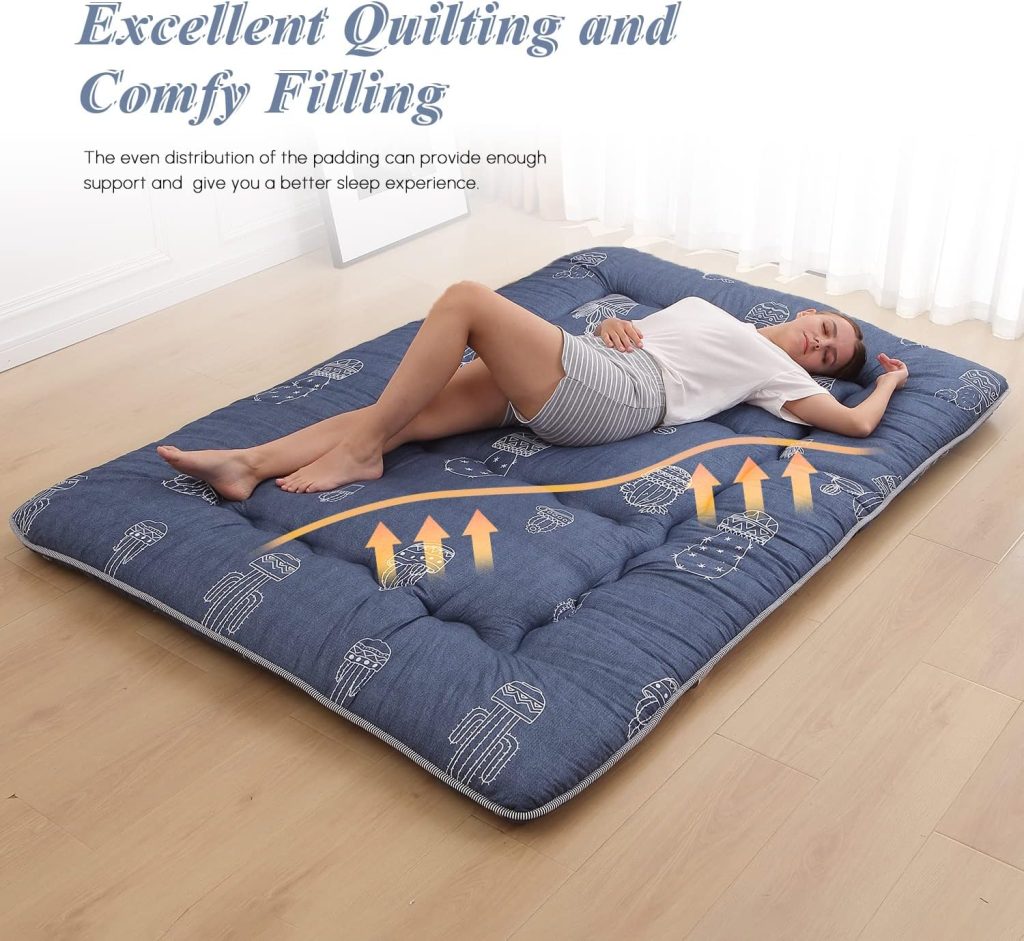 XICIKIN Japanese Floor Mattress, Japanese Futon Mattress Foldable Mattress, Roll Up Mattress Tatami Mat with Washable Cover, Easy to Store and Portable for Camping, Feather, Twin Full Queen…