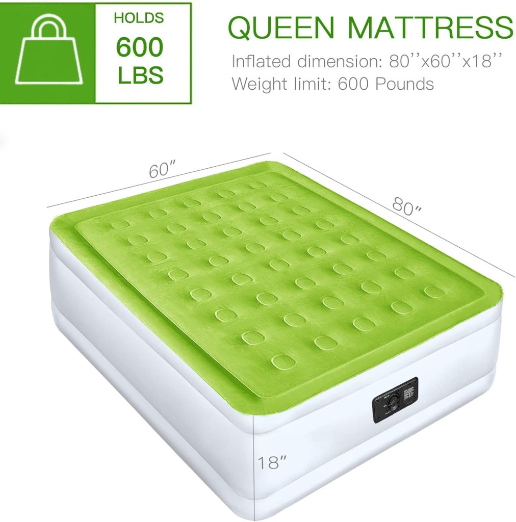 YENING Full Size Air Mattress with Built in Pump Raised Double Blow up Bed Inflatable Camping Airbed Electric 18 Inch Tall