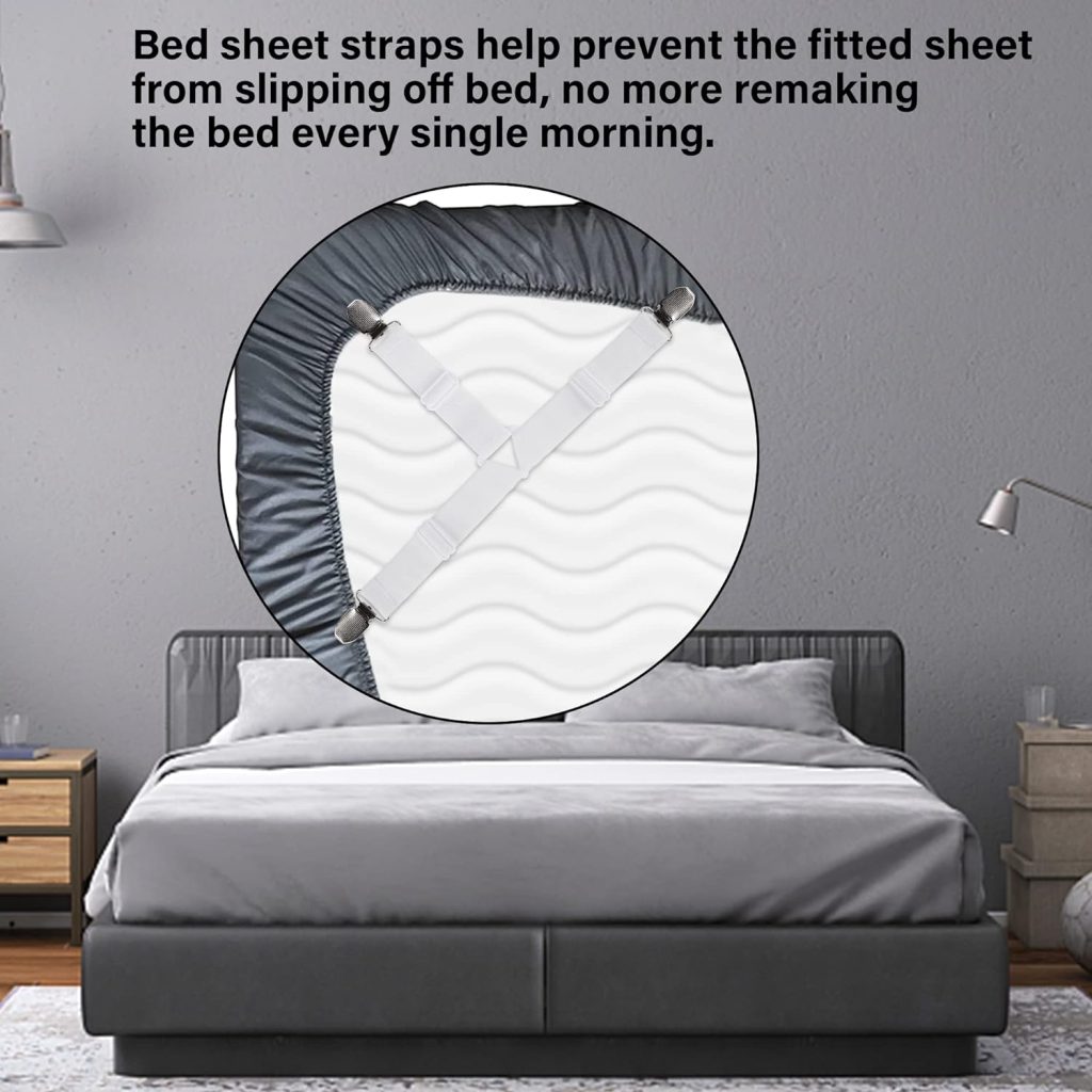 YOFIT Bed Sheet Holder Straps, 16 Pcs Fitted Sheet Clips, Adjustable Triangle White Fitted Sheet Straps, Bedsheet Holders Fasteners Bedroom Accessories for Mattress Covers, Sofa Cushion