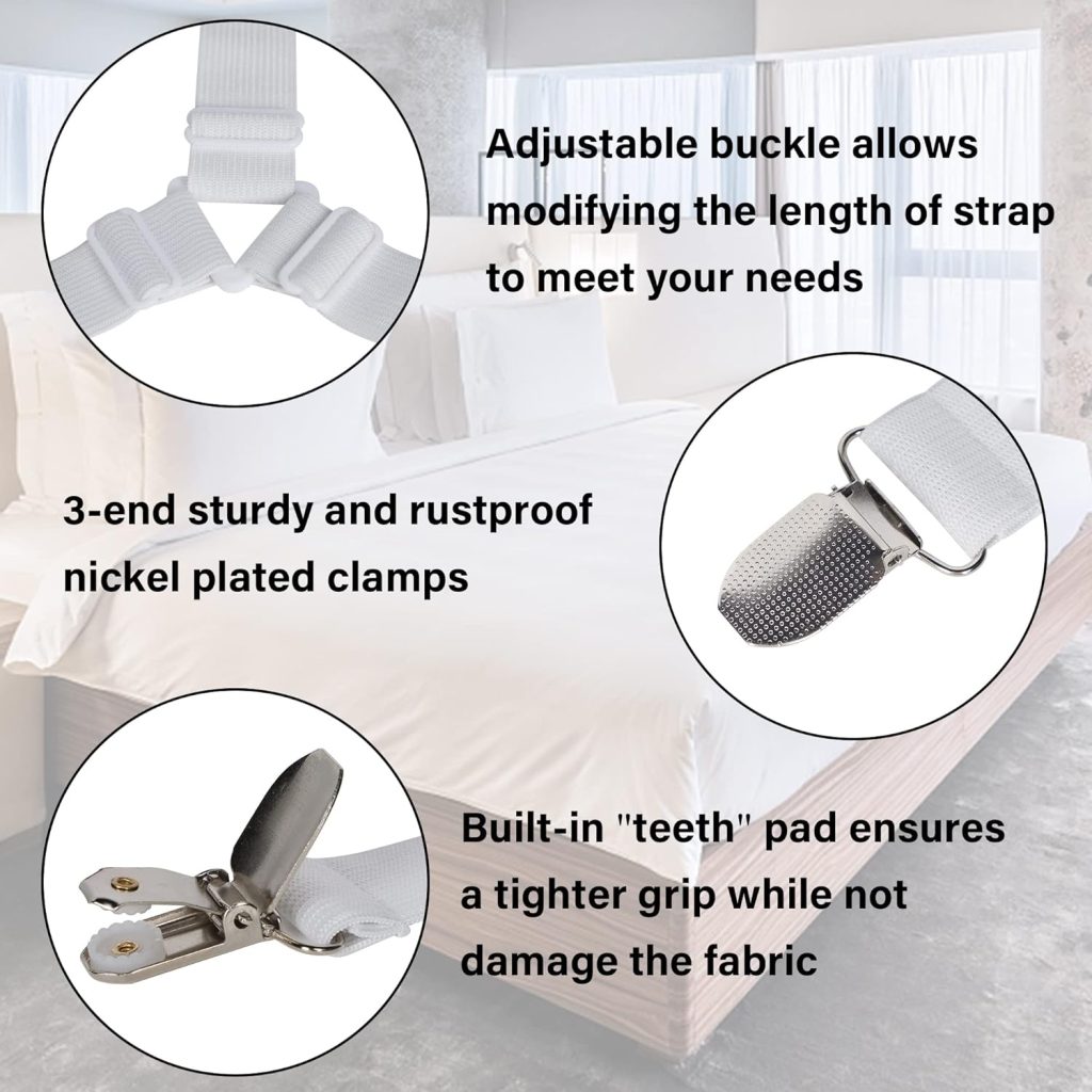 YOFIT Bed Sheet Holder Straps, 16 Pcs Fitted Sheet Clips, Adjustable Triangle White Fitted Sheet Straps, Bedsheet Holders Fasteners Bedroom Accessories for Mattress Covers, Sofa Cushion
