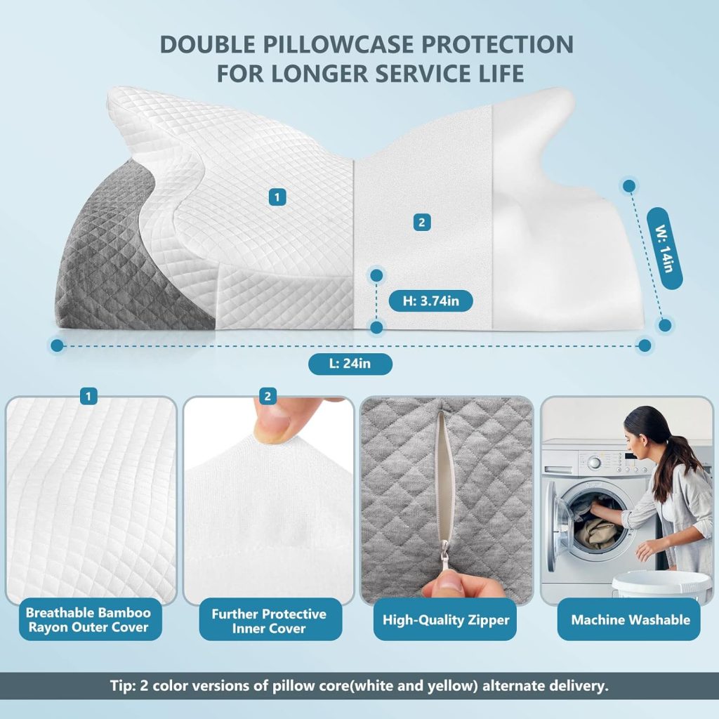 ZAMAT Adjustable Memory Foam Neck Pillow for Pain Relief - With Cooling Pillowcase, Orthopedic Contour for Side, Back, Stomach Sleepers