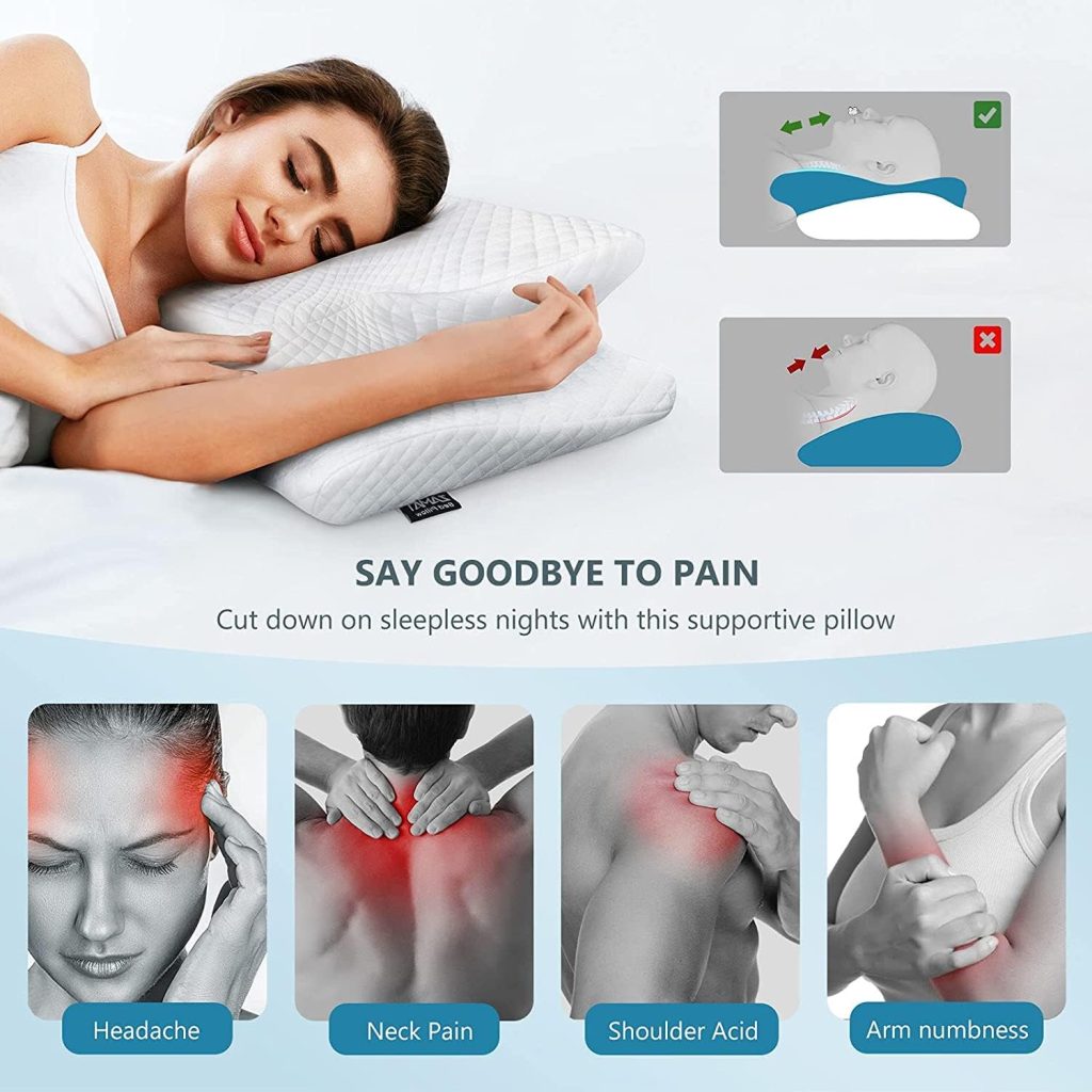 ZAMAT Adjustable Memory Foam Neck Pillow for Pain Relief - With Cooling Pillowcase, Orthopedic Contour for Side, Back, Stomach Sleepers