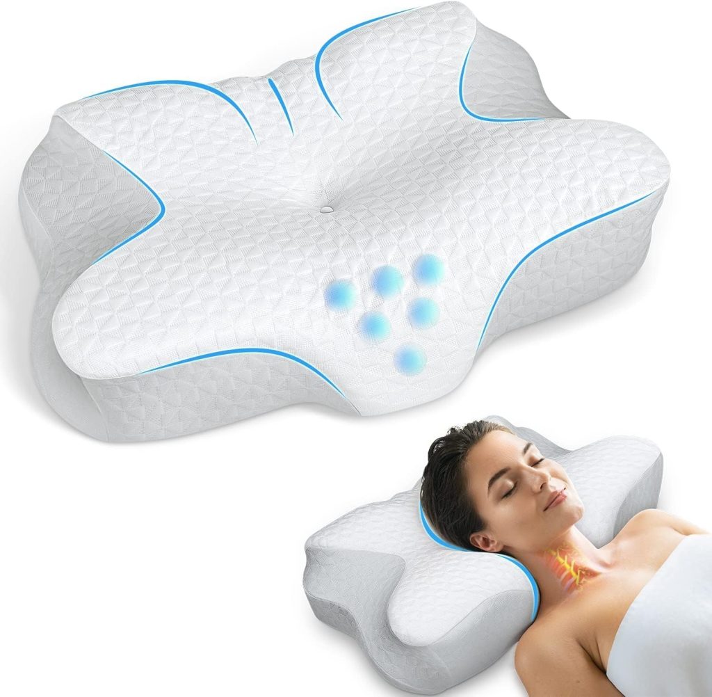 zibroges Cervical Memory Foam Pillow for Neck Shoulder Pain Relief Sleeping Supports Your Head, Ergonomic Contoured Orthopedic Cooling Bed Pillow for Side, Back and Stomach Sleepers